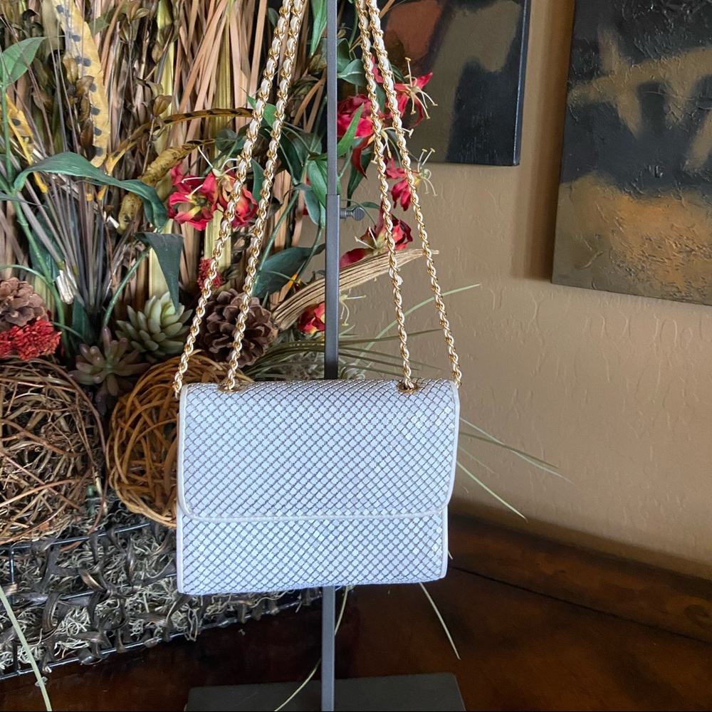 Vintage Whiting and Davis white mesh crossbody bag